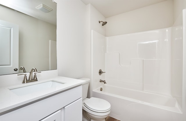 full bathroom with toilet, shower / bathing tub combination, and vanity