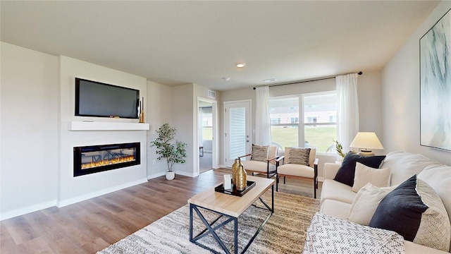 living room with hardwood / wood-style floors