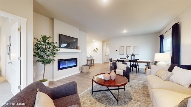 living room with light hardwood / wood-style floors