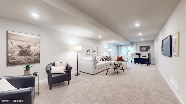 living room with light carpet