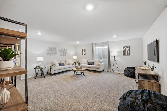 living room with light colored carpet