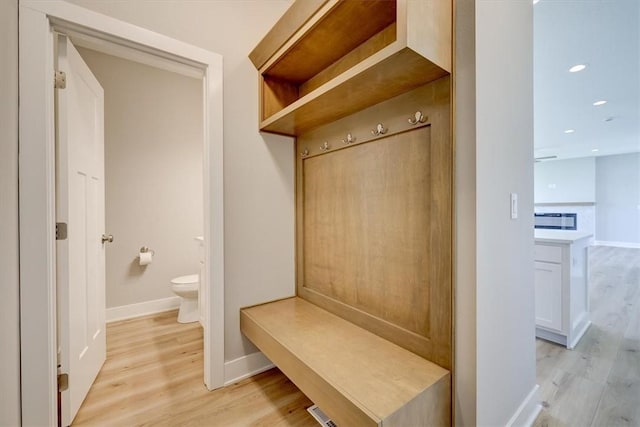 mudroom with light hardwood / wood-style floors