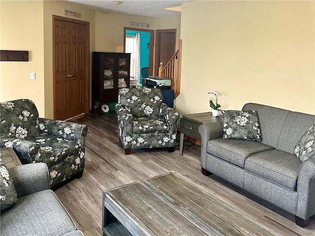 living room with hardwood / wood-style flooring