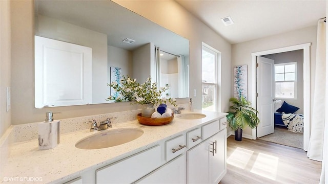 bathroom featuring vanity and wood-type flooring