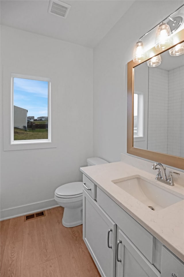 bathroom featuring hardwood / wood-style floors, vanity, and toilet