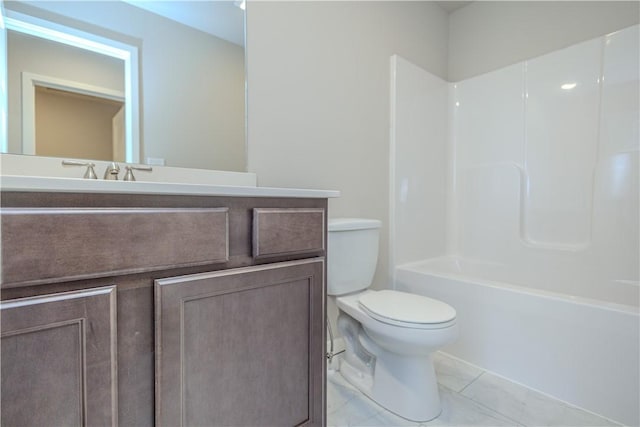 full bathroom with vanity, toilet, and shower / washtub combination