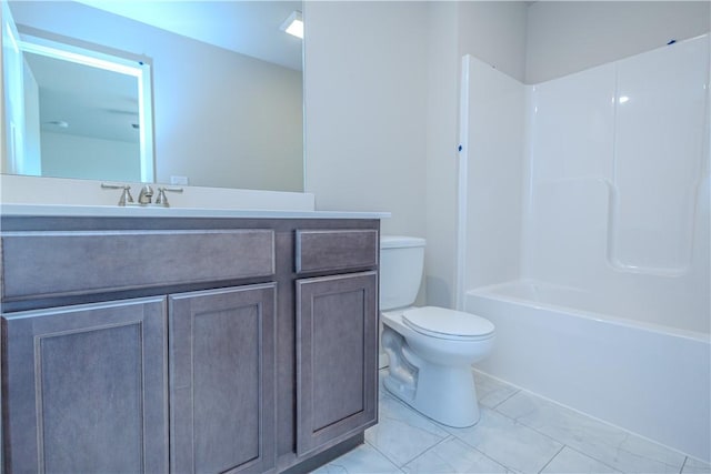 full bathroom with vanity, toilet, and shower / bathtub combination