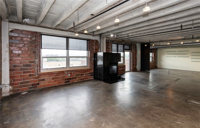 garage with a wood stove