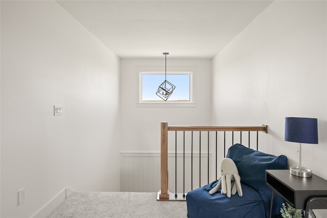 living area featuring carpet flooring