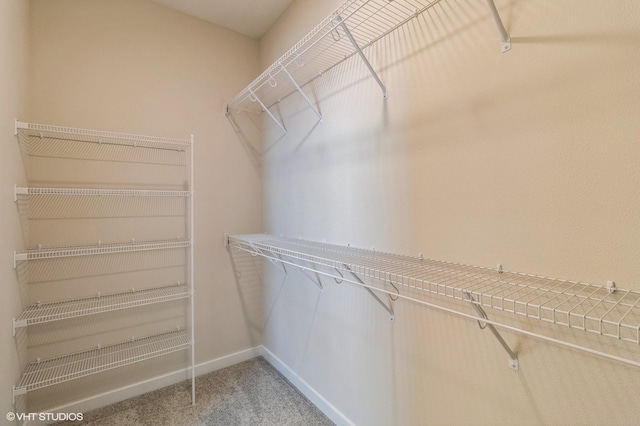 spacious closet with light colored carpet