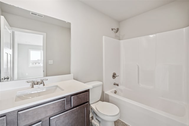 full bathroom featuring vanity, toilet, and shower / bath combination