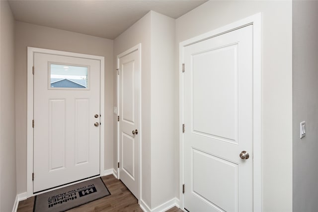 doorway featuring dark wood-type flooring