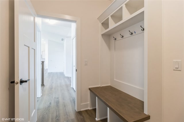 mudroom with dark hardwood / wood-style flooring