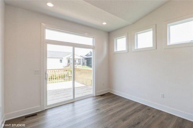 doorway featuring plenty of natural light and wood-type flooring