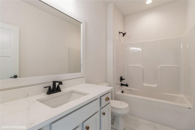 full bathroom with vanity, shower / bathtub combination, and toilet