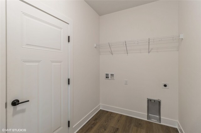 laundry area featuring hookup for a washing machine, electric dryer hookup, and dark hardwood / wood-style flooring