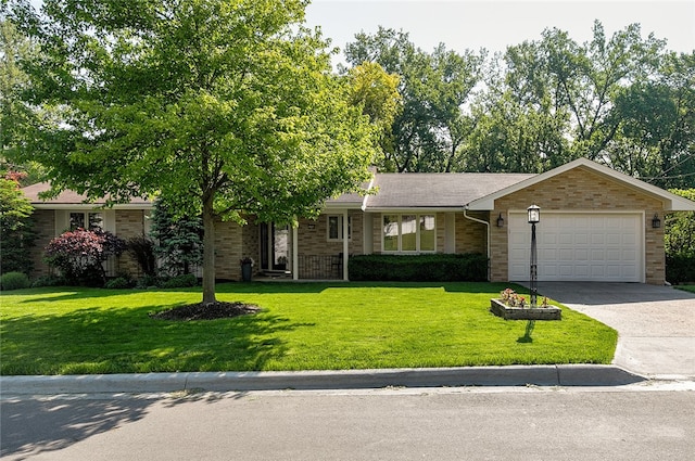 ranch-style house with a front lawn and a garage