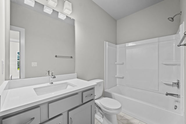 full bathroom with shower / washtub combination, vanity, and toilet