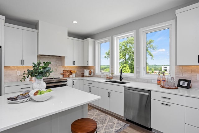 2716 Fleur Dr Unit 12, Des Moines, IA 50321 - kitchen featuring stainless steel appliances, a sink, plenty of natural light, light countertops, and recessed lighting