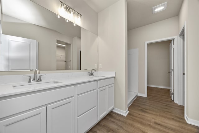 bathroom featuring vanity and wood-type flooring