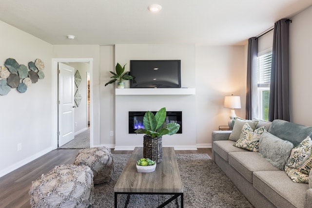 living room featuring dark hardwood / wood-style floors