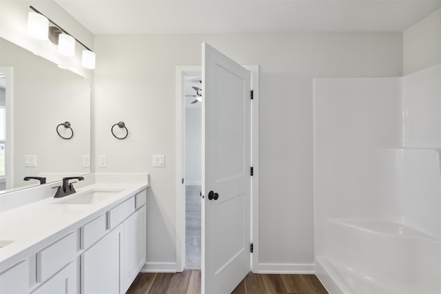 bathroom featuring wood-type flooring and vanity