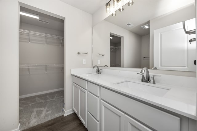 bathroom featuring hardwood / wood-style floors and vanity