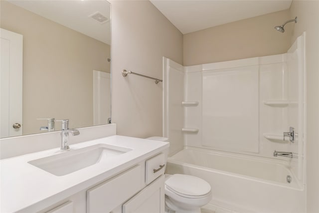 full bathroom with toilet, vanity, and shower / bathtub combination