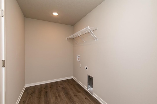 laundry room featuring hookup for an electric dryer, hookup for a washing machine, and dark wood-type flooring