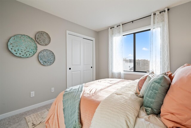 bedroom with a closet and carpet flooring