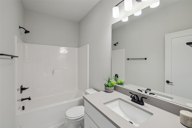 full bathroom featuring shower / tub combination, vanity, and toilet