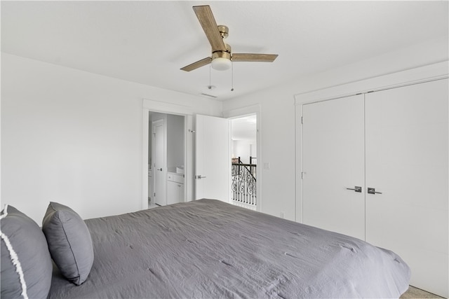 unfurnished bedroom featuring ceiling fan