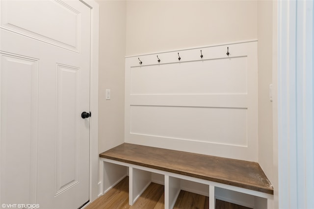 mudroom with hardwood / wood-style floors