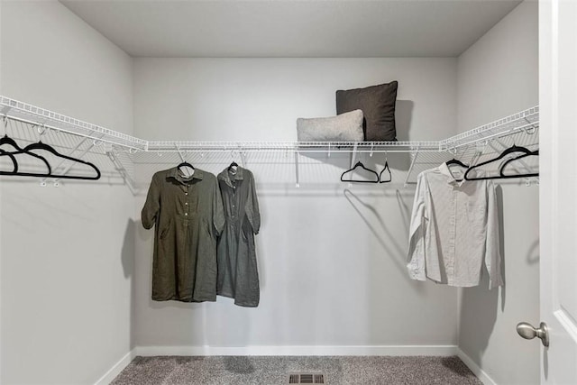 spacious closet featuring visible vents and carpet flooring