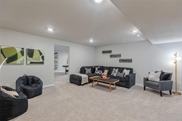 living room with light carpet