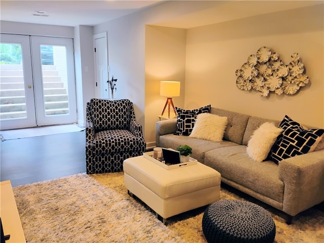 living room featuring french doors