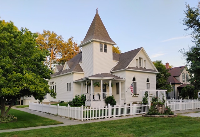 victorian home featuring a front lawn and covered porch