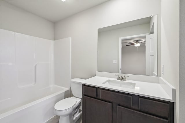 1355 Locust St, Waukee, IA 50263 - full bath featuring toilet, ceiling fan, vanity, and shower / bathtub combination