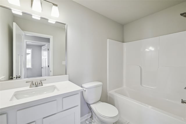 full bathroom with vanity, bathing tub / shower combination, and toilet