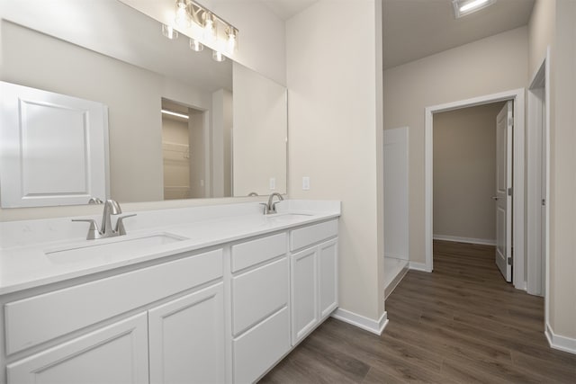 bathroom featuring hardwood / wood-style floors and vanity