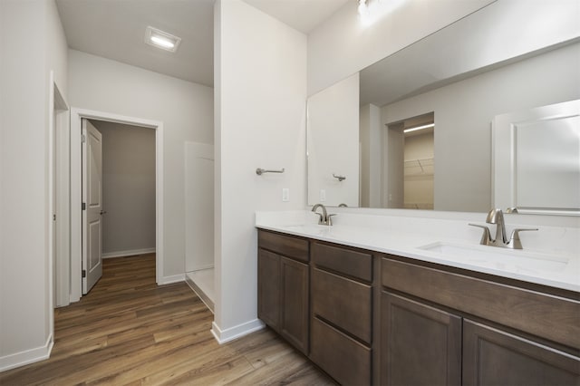 bathroom featuring hardwood / wood-style floors and vanity