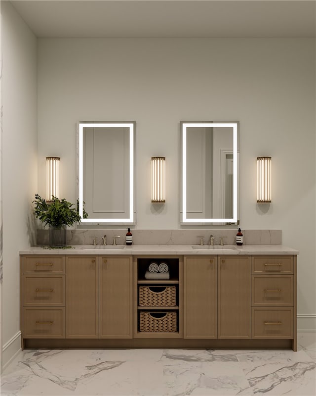 bathroom with tile floors and vanity