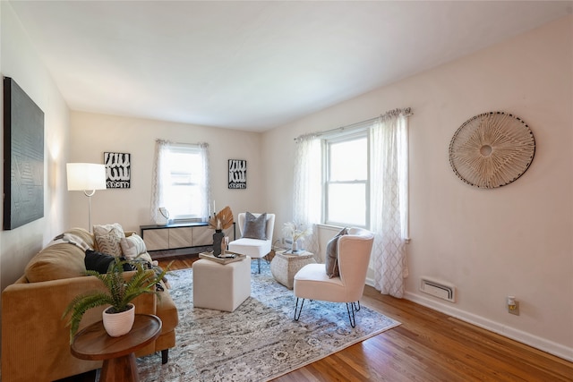 living room featuring hardwood / wood-style floors and a healthy amount of sunlight