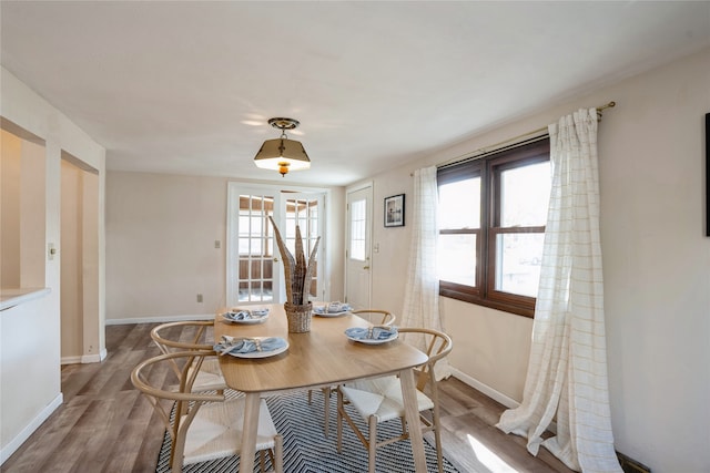 dining area with a wealth of natural light and wood-type flooring