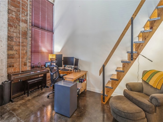 office with a towering ceiling