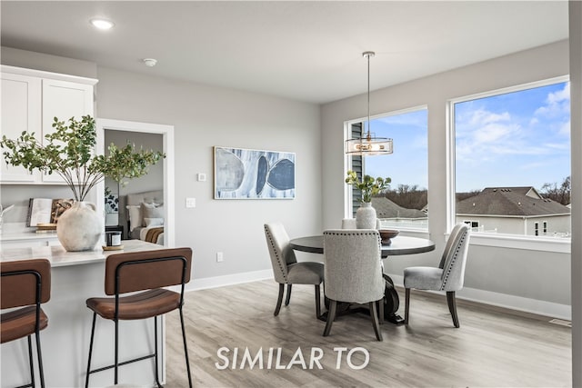 dining area with light hardwood / wood-style floors