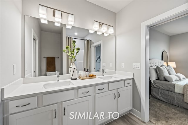 bathroom featuring hardwood / wood-style flooring and vanity