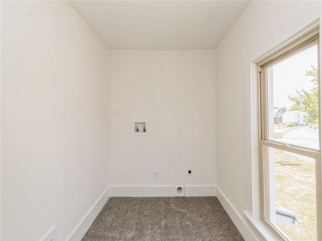 laundry area featuring electric dryer hookup, a wealth of natural light, carpet floors, and washer hookup