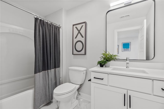 full bathroom with vanity, toilet, and shower / bath combo