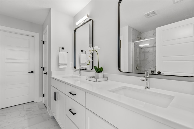 bathroom featuring vanity and walk in shower